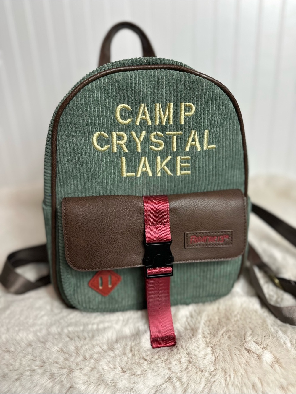 Camp Crystal Lake Corduroy Mini Backpack - Green & Brown